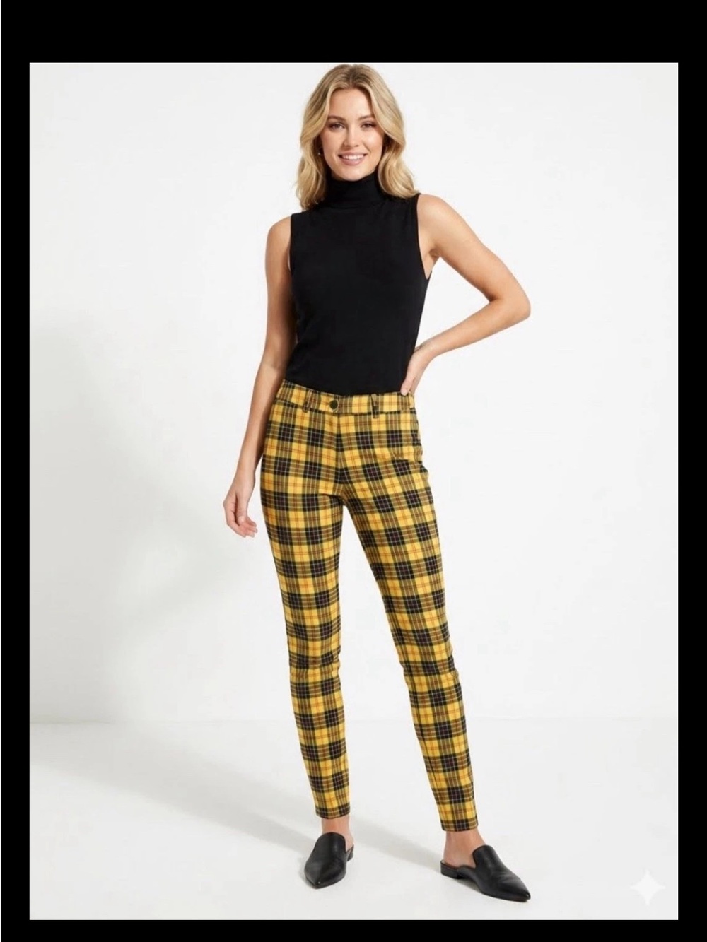 J McLaughlin Womens 2 Pants Yellow Black Glen Check Plaid Slim Ankle Jeggings